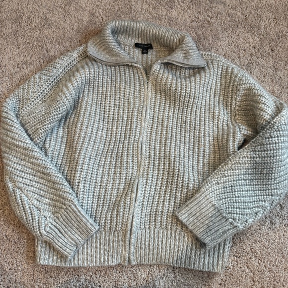Ann Taylor Gray Chunky Knit Knit Zip-Up Sweater Size XL Sweaters